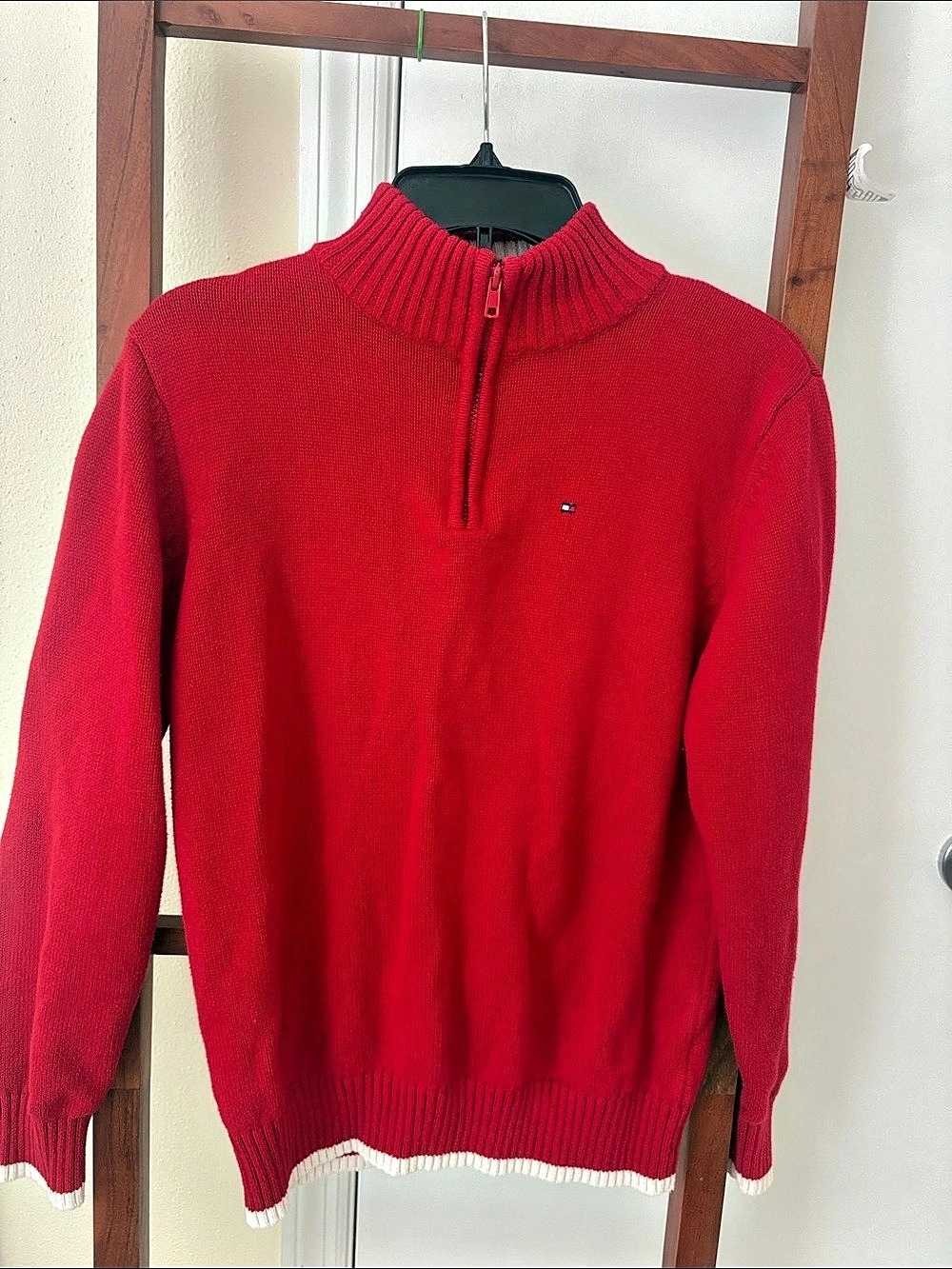 Tommy Hilfiger Quarter Zip Elbow Patch Sweater Men's Red Size Youth Large